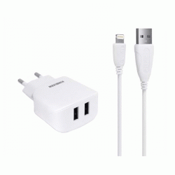 KINGLEEN E06 Φορτιστής κινητού / Mobile Charger με 2 Θύρες USB-A Και Καλώδιο USB Σε Lightning - Χρώμα: Λευκό 