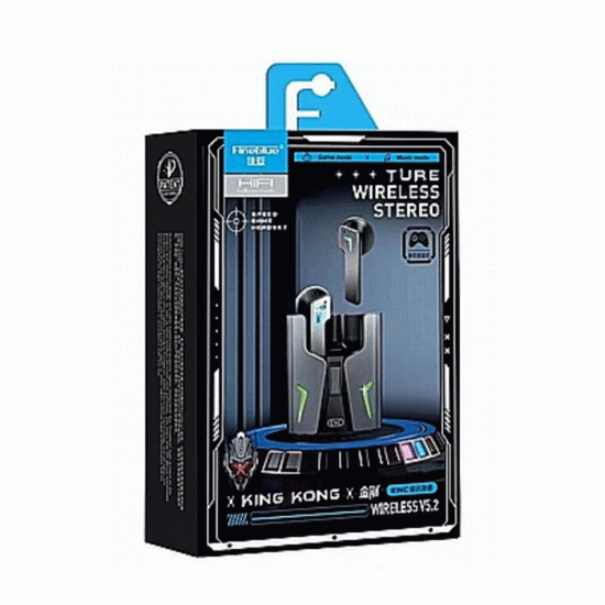 Fineblue KingKong Ακουστικά Ασύρματα TWS Bluetooth 5.2 Noise Cancelling Wireless Gaming Headset Earbuds με Θήκη Φόρτισης - Χρώμα: Μαύρο 