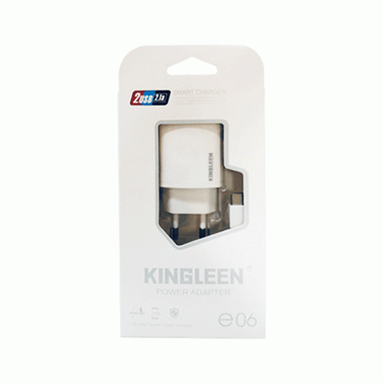 KINGLEEN E06 Φορτιστής κινητού / Mobile Charger με 2 Θύρες USB-A Και Καλώδιο USB Σε Type-C - Χρώμα: Λευκό 