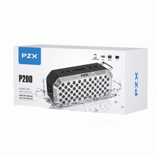 PZX P200 Bluetooth Speaker 5.0 Wireless Portable Waterproof Με Aux/TF/U Disk/FM - Χρώμα: Ασημί
