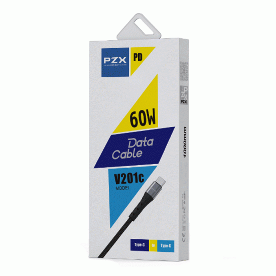 PZX V201C Καλώδιο Φόρτισης και Μεταφοράς Δεδομένων 1M / Charging And DATA CABLE Type-C ΣΕ Type-C PD60W - Χρώμα: Μαύρο