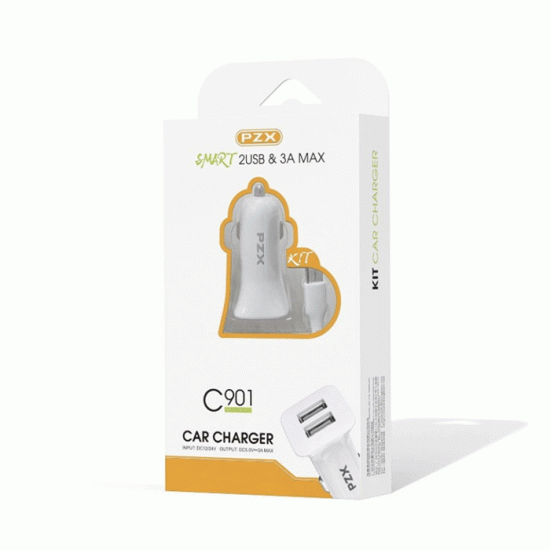 PZX Φορτιστής Αυτοκινήτου / Car Charger C901 με Δύο Θύρες USB Και Καλώδιο Φόρτισης USB Σε MICRO 3A MAX - Χρώμα: Λευκό