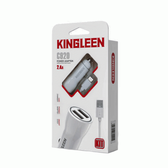KINGLEEN Φορτιστής Αυτοκινήτου / Car Charger C920 με Δύο Θύρες USB Και Καλώδιο Φόρτισης USB Σε LIGHTNING 2.4A - Χρώμα: Λευκό