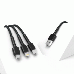 PZX V136 Καλώδιο Φόρτισης και Μεταφοράς Δεδομένων 1.2M / Charging And DATA CABLE 3 ΣΕ 1 USB ΣΕ Lightning / Type-C / micro USB 3.1A - Χρώμα: Μαύρο