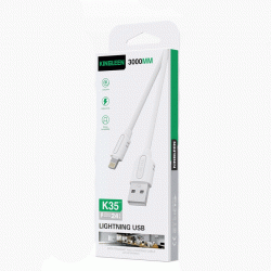 KINGLEEN K35 Καλώδιο Φόρτισης και Μεταφοράς Δεδομένων 3M / Charging And DATA CABLE USB ΣΕ Lightning 2.4A - Χρώμα: Λευκό 