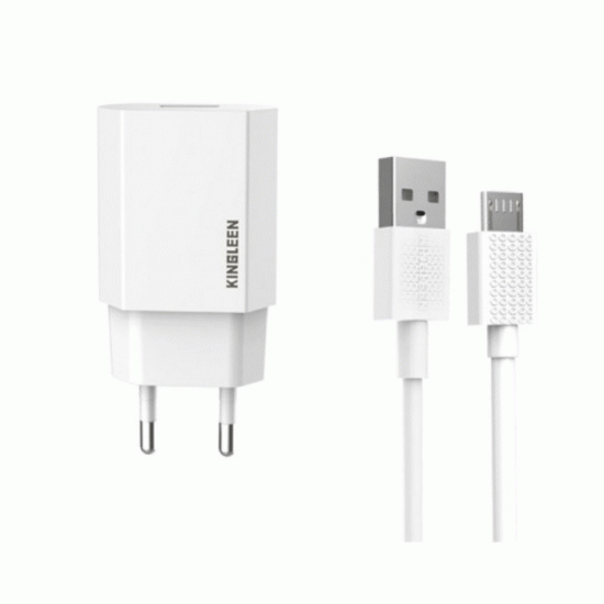 KINGLEEN E06 Φορτιστής κινητού / Mobile Charger με 2 Θύρες USB-A Και Καλώδιο USB Σε Micro - Χρώμα: Λευκό 