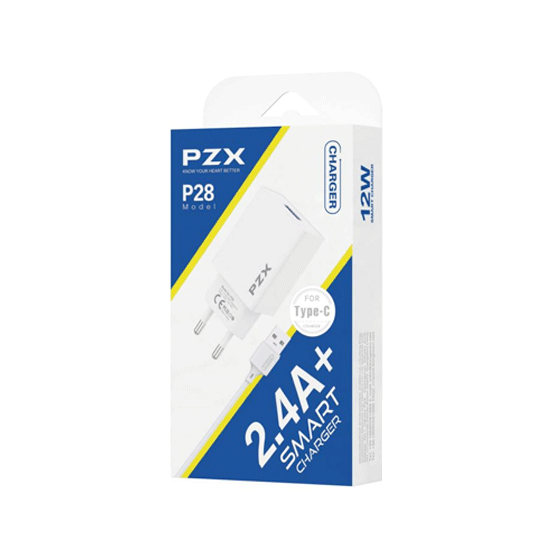 PZX P28 Φορτιστής / Charger με 1 θύρα USB 2.4A Με Καλώδιο USB-Α Σε Type-C - Χρώμα: Λευκό