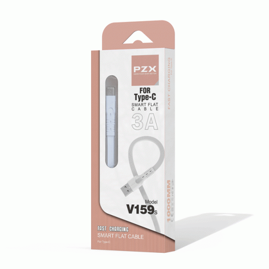 PZX V159S Καλώδιο Φόρτισης και Μεταφοράς Δεδομένων 1M / Charging And DATA CABLE USB ΣΕ Type-C 3A - Χρώμα: Λευκό