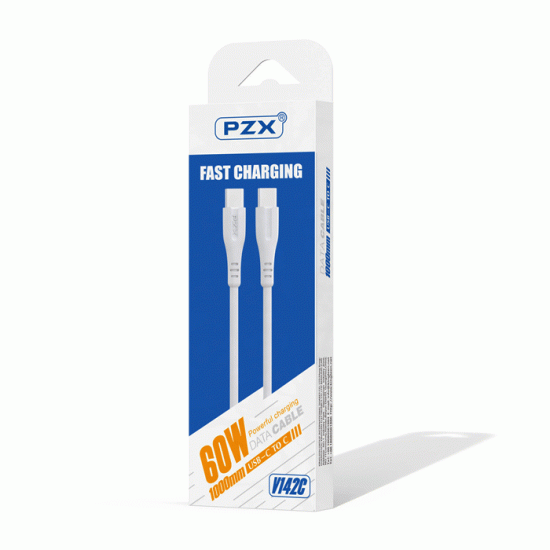 PZX V142C Καλώδιο Φόρτισης και Μεταφοράς Δεδομένων 1M / Charging And DATA CABLE Type-C ΣΕ Type-C 60W - Χρώμα: Λευκό