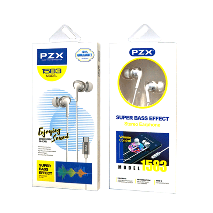 PZX 1583 Ακουστικά Ενσύρματα 1.200mm in-Ear Wired Type-C Earphone 1.2Μ - Χρώμα: Άσπρο