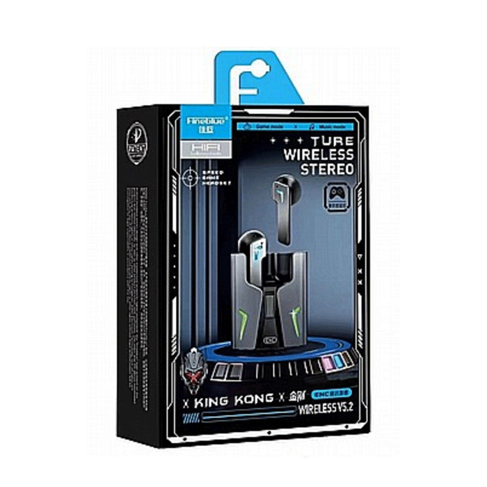 Fineblue KingKong  TWS Bluetooth 5.2 Noise Cancelling Wireless Gaming Headset Earbuds With Charging Case - Color: Black  