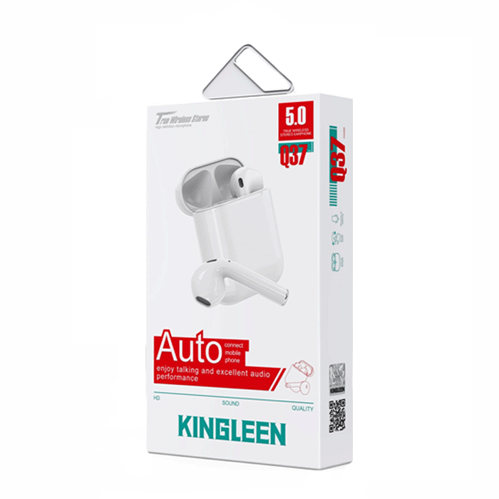 KINGLEEN Q37 Bluetooth 5.0 TWS Earpods Wireless Εarphones With Charging Case - Color: White 