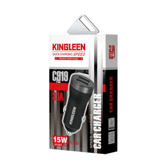 KINGLEEN C919 Car Charger 3.1A  2 USB Ports 15W - Color: Black  
