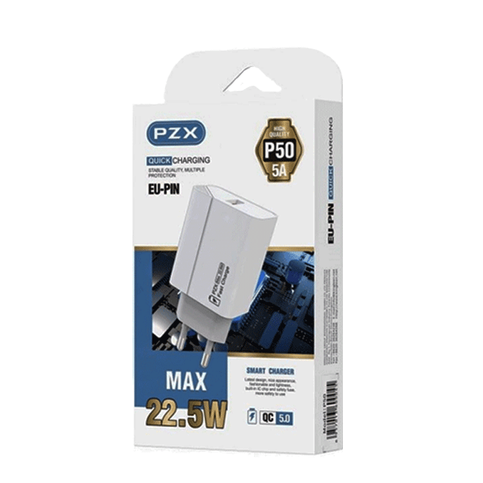 PZX P50 Mobile Charger PD 22.5W With 1 USB-A Port And Cable USB-A To Micro - Color: White