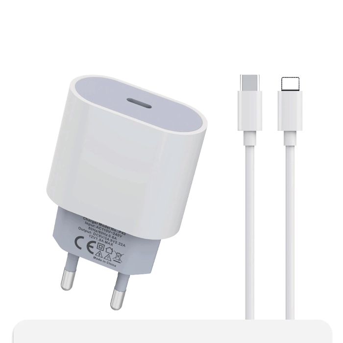 PZX P43 Mobile Charger PD 20W With 1 Type-C Port And Cable Type-C To Lightning - Color: White