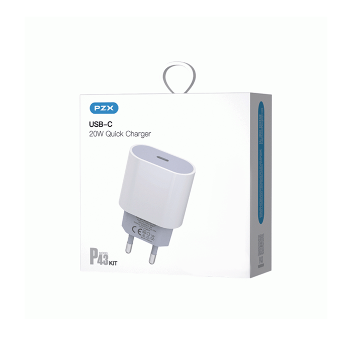 PZX P43 Mobile Charger PD 20W With 1 Type-C Port - Color: White