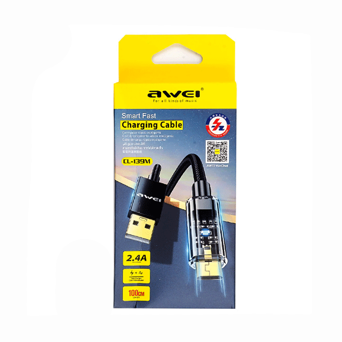 AWEI CL-139M 1M DATA CABLE Micro USB 18W - Color: Black