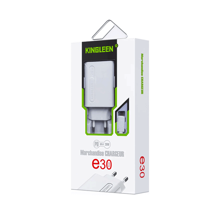 KINGLEEN E30 Mobile Charger PD 20W With USB-A Port And TYPE C Port With Cable USB-A To Micro 3A - Color: White 
