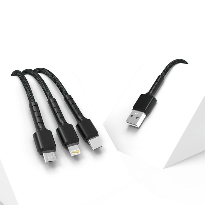 PZX V136 Charging And DATA 1.2M CABLE 3 in 1 USB Το Lightning / Type-C / micro USB 3.1A - Color: Black 