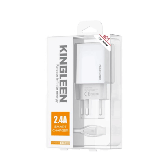 KINGLEEN E01 Φορτιστής / Charger με 1 θύρα USB 2.4A Με Καλώδιο USB-Α Σε MICRO - Χρώμα: Λευκό