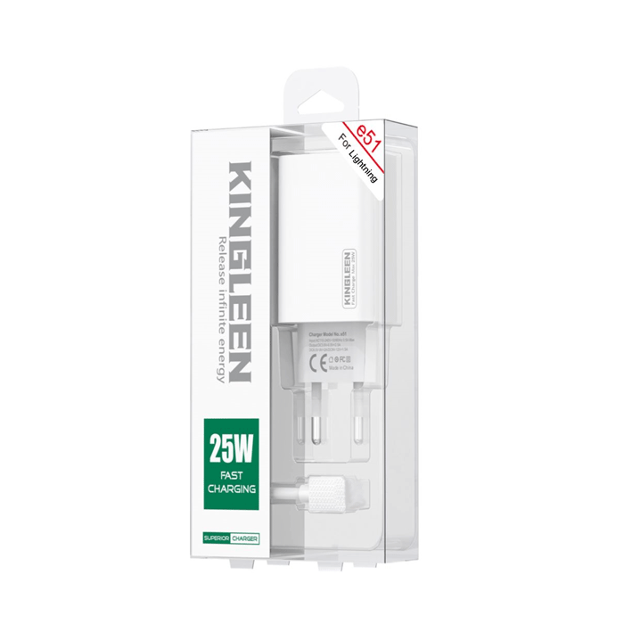 KINGLEEN E51 Φορτιστής κινητού / Mobile Charger 25W με Θύρα USB-A Και Με Καλώδιο USB-A Σε Lightning - Χρώμα: Λευκό