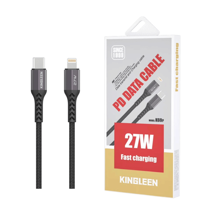 KINGLEEN K69P Καλώδιο Φόρτισης και Μεταφοράς Δεδομένων 1M / Charging And DATA CABLE Type-C Σε Lightning 27W - Χρώμα: Μαύρο