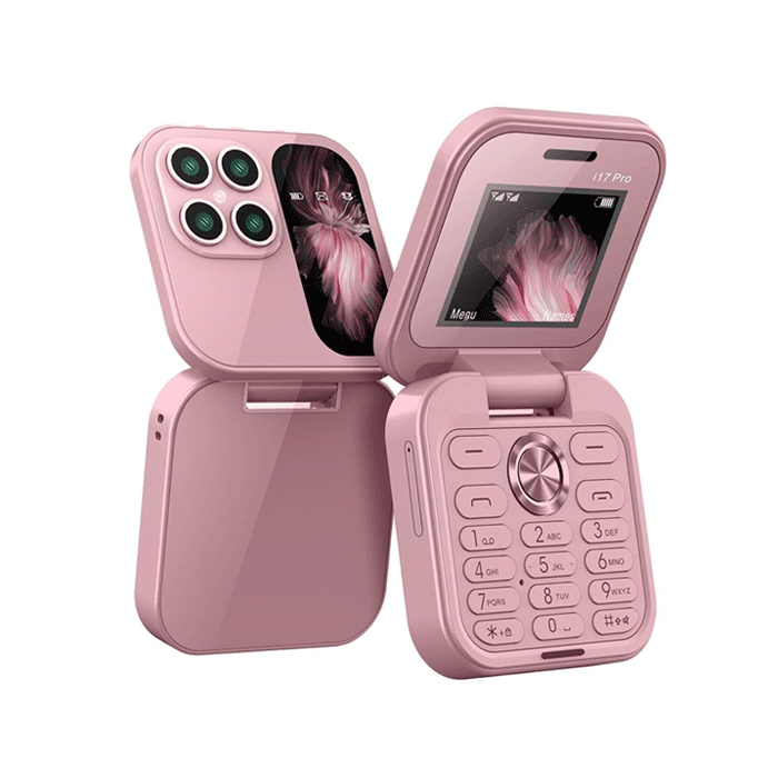 I17 Pro Μίνι Κινητό Tηλέφωνο Αναδιπλούμενο 2 κάρτες SIM και με ραδιόφωνο - Χρώμα : Ροζ