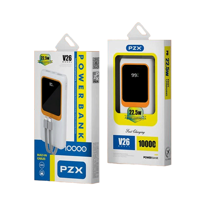 PZX V26 Power Bank 22.5W Fast Charging 10000mAh With 1 Cable Type-C And 1 Cable Lightning - Color : White