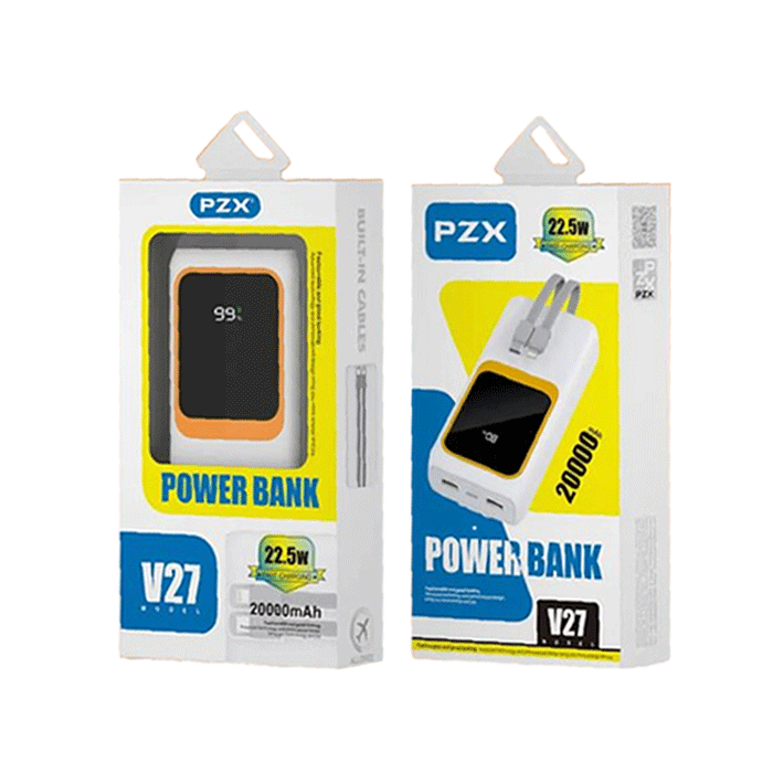 PZX V27 Power Bank 22.5W Fast Charging 20000mAh Με 1 Καλώδιο Type-C Και 1 Καλώδιο Lightning - Χρώμα: Άσπρο
