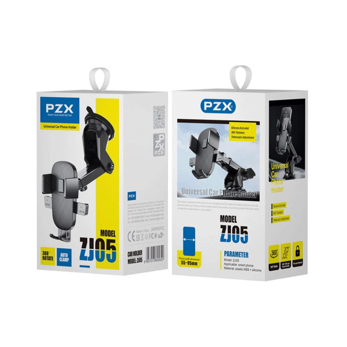 PZX ZJ05 Βάση Κινητού Αυτοκινήτου με Ρυθμιζόμενα Άγκιστρα 360 Rotate / Mobile Car Stand with Adjustable Hooks - Χρώμα: Μαύρο
