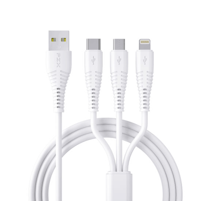 PZX V137 Charging And DATA 1.2M CABLE 3 in 1 USB Το Lightning / Type-C / micro USB 3.1A - Color: White