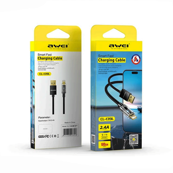 AWEI CL-139L Charging and Data Transfer Cable 1m USB to Lightning 5V / 2.4A - Color : Black