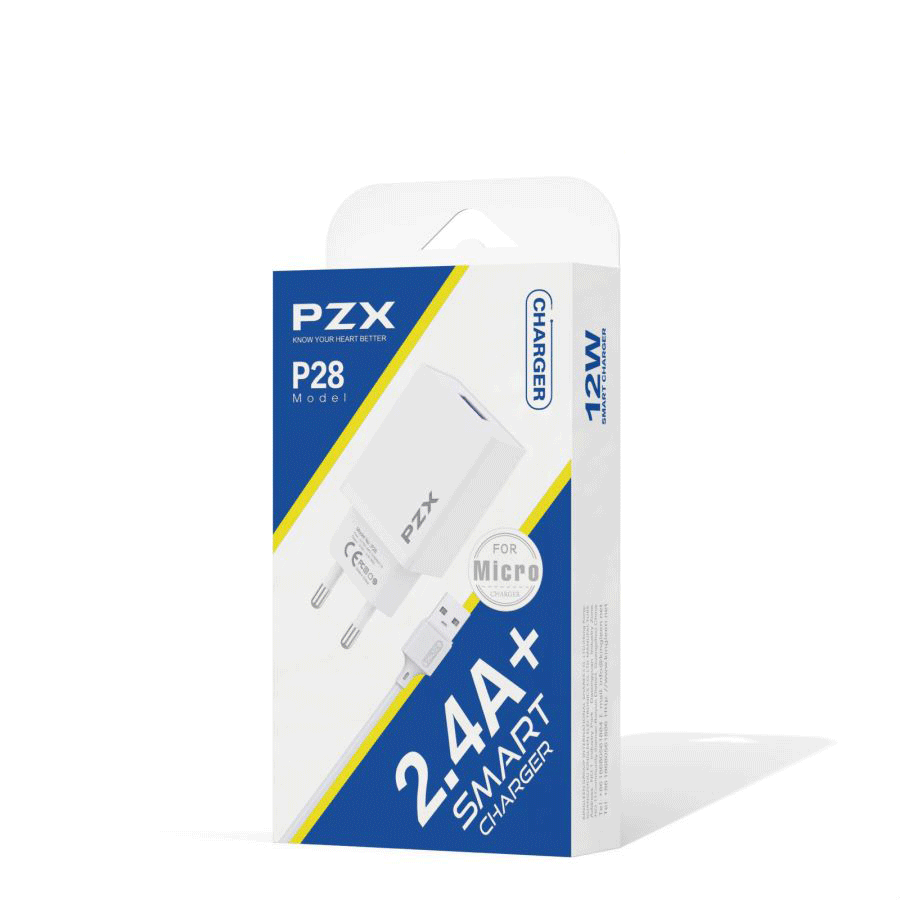 PZX P28 Charger With 1 Port USB 2.4A With Cable USB-A To Micro - Color: White