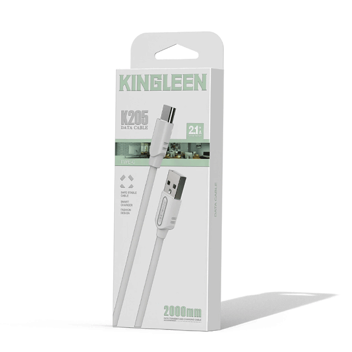 KINGLEEN K205 Charging And DATA 2M CABLE USB Το Type-C 2.1A - Color: White 