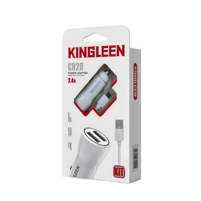 KINGLEEN C920 Car Charger With 2 USB Ports And USB TO MICRO Cable 2.4A - Color: White