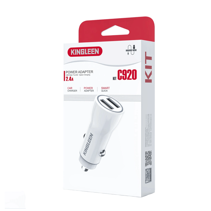 KINGLEEN C920 Car Charger With 2 USB Ports 2.4A - Color: White 