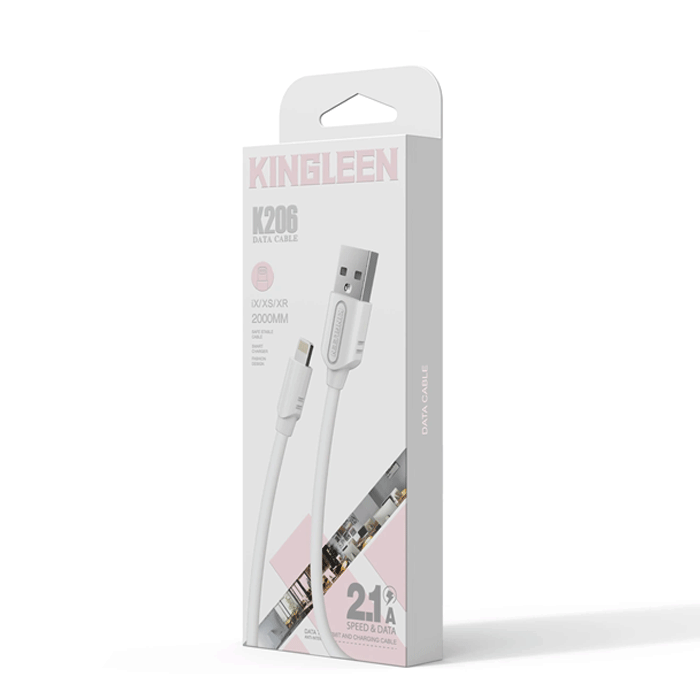 KINGLEEN K206 Charging And DATA 2M CABLE USB To Lightning 2.1A - Color: White 