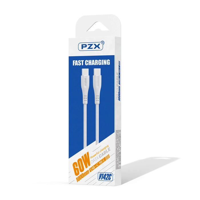 PZX V142C Charging And DATA 1M CABLE Type-C To Type-C 60W - Color: White