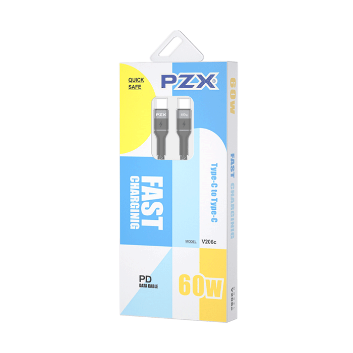 PZX V206C Charging And DATA 1M CABLE Type-C To Type-C 60W - Color: Black