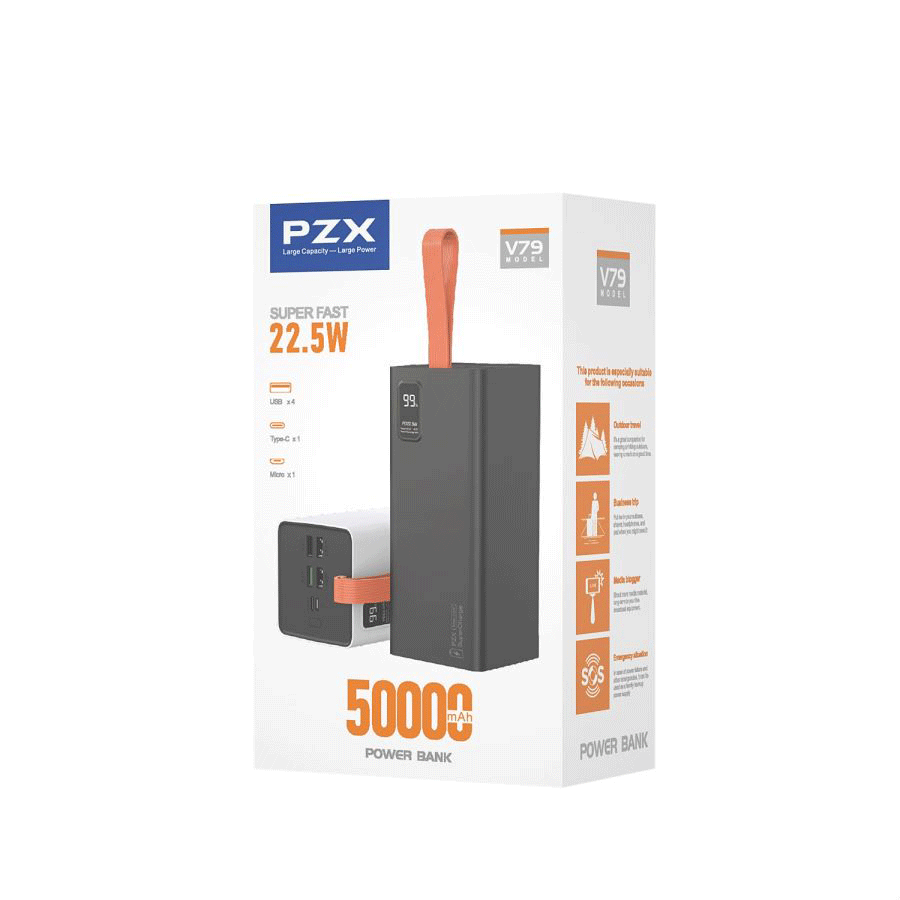 PZX V79 Power Bank 22.5W Fast Charging 50000mAh - Color: Black  