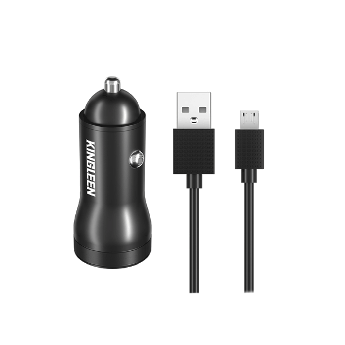 KINGLEEN C919 Car Charger 2 USB Ports 3.1A And USB TO MICRO USB Cable 15W - Color: Black  